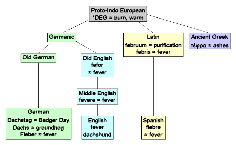 Linguistic diagram of burn, warm