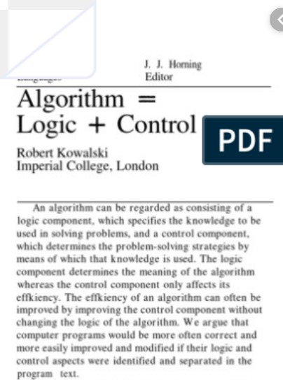 Article: Algorithm = Logic + Control