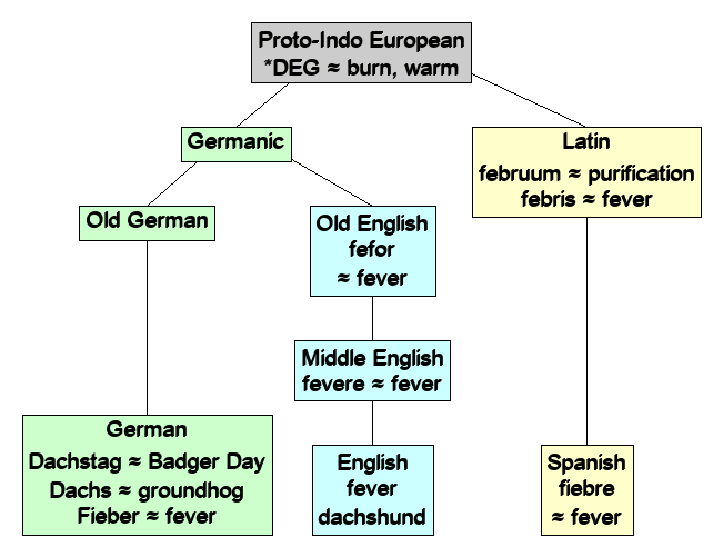 Linguistic diagram of burn, warm