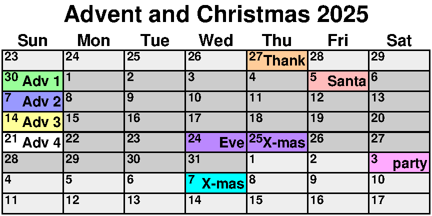 Advent to Christmas calendar