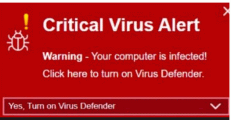 Critical Virus Alert popup