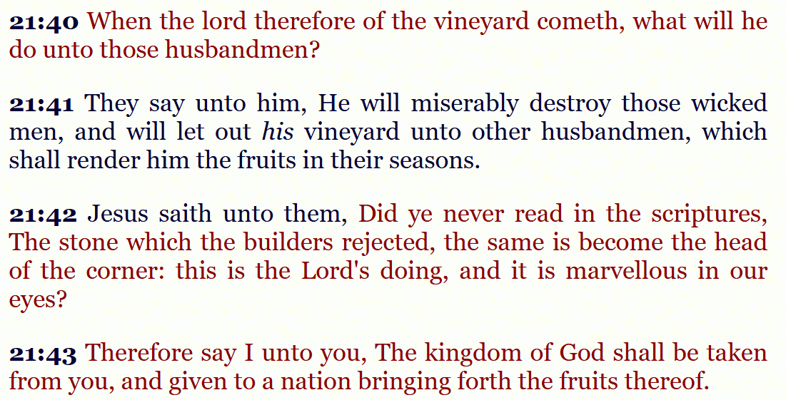 Red Letter Bible: Matthew 21: 40-43