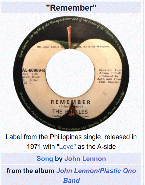 Song: Remember by John Lennon